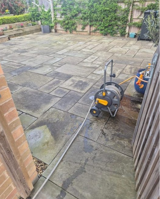 Patio before pressure washing